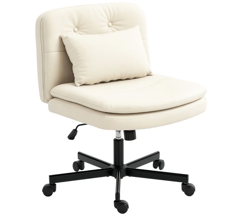 Chaise Bureau Pivotante, Sans Accoudoirs, Hauteur Réglable, Roulettes - Simili Beige