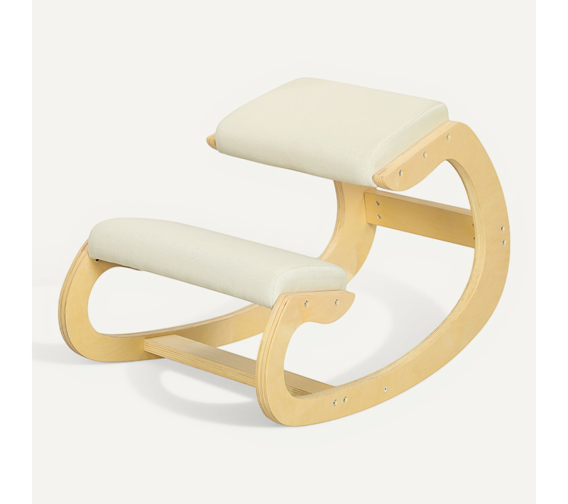 Chaise à Genoux Ergonomique à Bascule - Tabouret De Posture, Confort En Bois - Blanc Crème