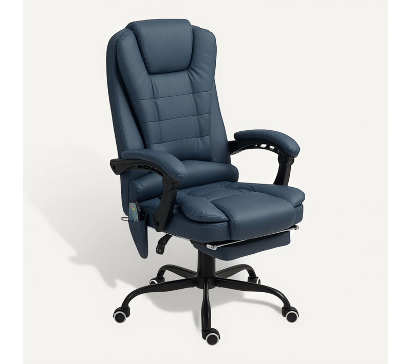 Fauteuil De Bureau Ergonomique Avec Massage Vibrant, Repose-pieds Réglable - Simili Bleu