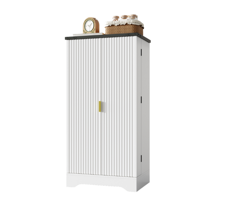 Buffet De Cuisine Avec Portes Et étagères Réglables, Meuble De Cuisine Avec éclairage LED - Blanc
