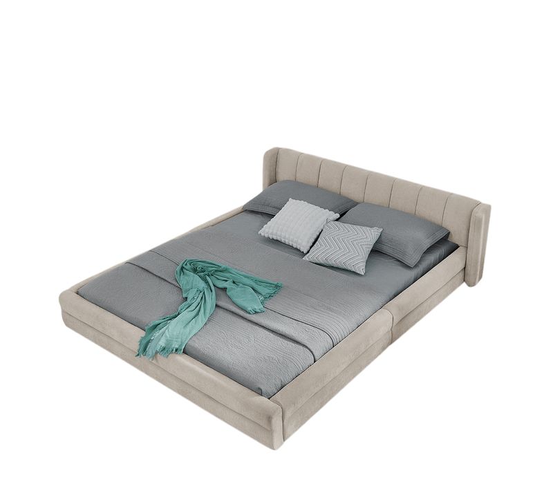 Lit Double 160×200 Cm Capitonné Adulte, Confortable, Cadre Bois Et Métal, Chenille Beige