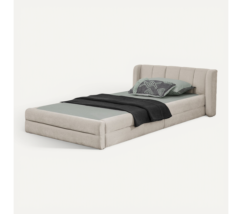 Lit Simple Capitonné 90x200 Cm - Dossier Confortable, Revêtement En Chenille Doux, Beige