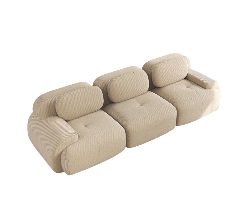 Canapé Modulable 3 Places - Sans Montage, Accoudoirs Ergonomiques, Velours Côtelé Beige