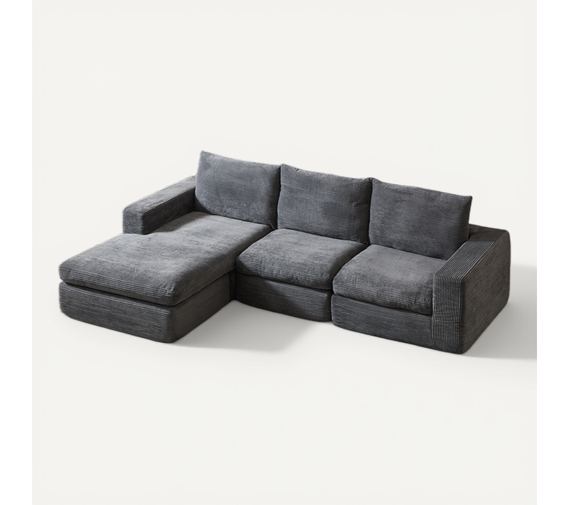 Canapé D’angle 3 Places En L, Méridienne Et 3 Coussins, Sans Assemblage, Velours Côtelé Gris Foncé