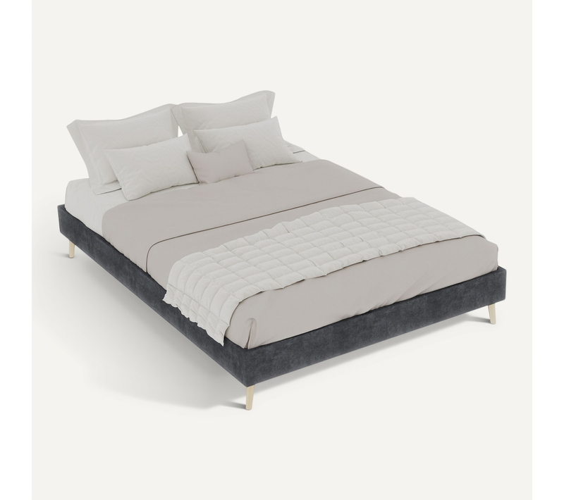 Lit Simple 140x200 Cm - Tête De Lit Et Sommier Inclus, Structure Bois Blanc
