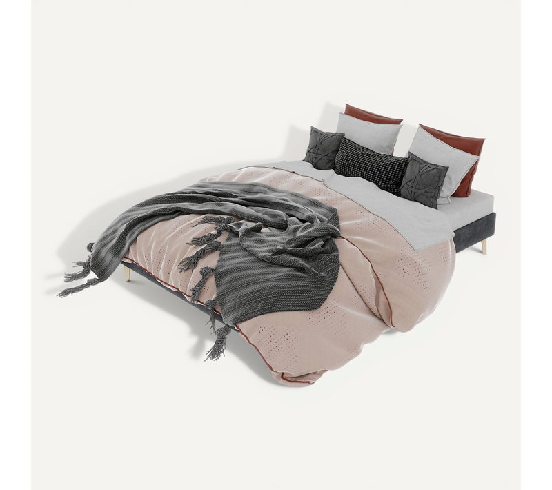Lit Double 160x200 Cm - Lit Bas Minimaliste Sans Tête, Velours Gris