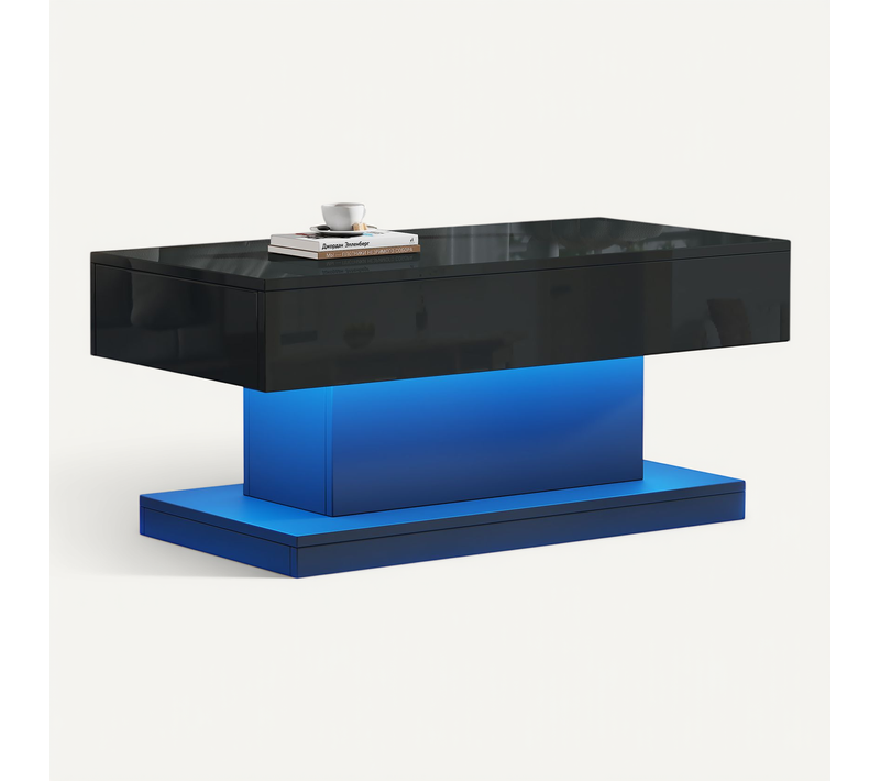 Table Basse - Tables De Salon Modernes Avec 2 Tiroirs Et LED Intégré, Meubles De Salon Noir