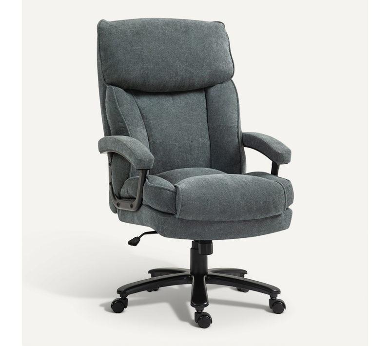 Fauteuil De Bureau Ergonomique Grande Taille, Chaise Confortable 200 Kg En Tissu Doux - Gris