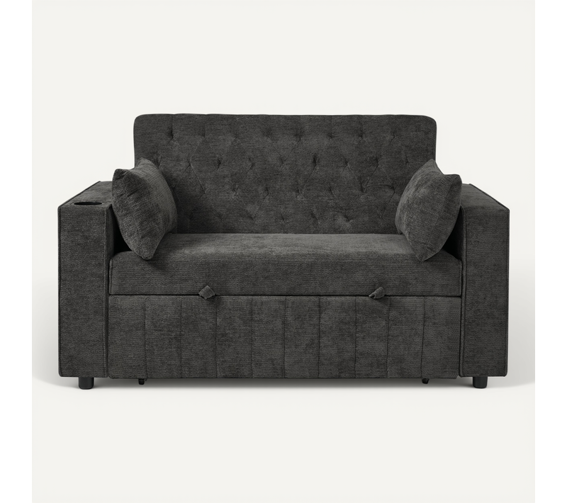 Canapé-lit Convertible Multifonction Avec Coffre Et Port USB, Tissu Chenille, Gris