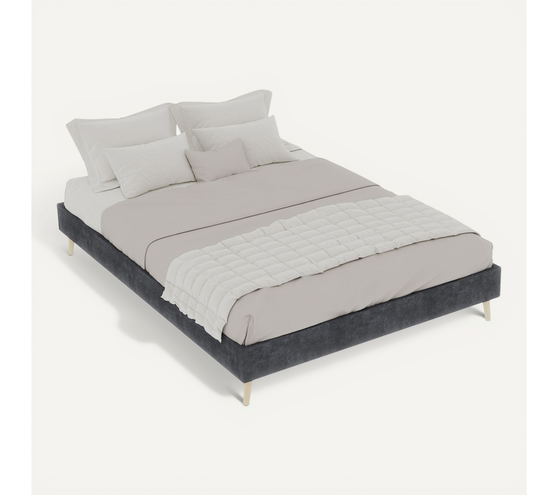 Lit Double 140x200 Cm - Lit Avec Tête De Lit Et Pieds Cylindriques, Velours, Beige