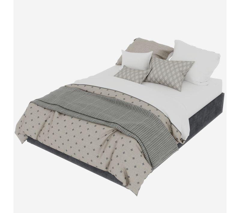 Lit Coffre Double 140x200 Cm - Lit Adulte Avec Vérin Hydraulique, Sans Tête, Velours Gris