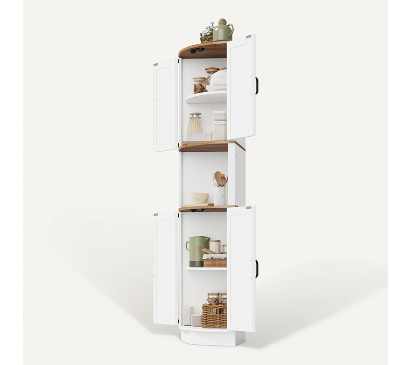 Armoire D’angle, 5 Niches, Anti-basculement, Style Campagne Chic, Effet Bois Blanc