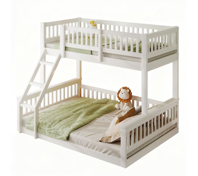 Lit Superposé Enfant 90x200 + 140x200 Cm - Échelle Et Barreaux De Sécurité, Moderne En Bois Blanc