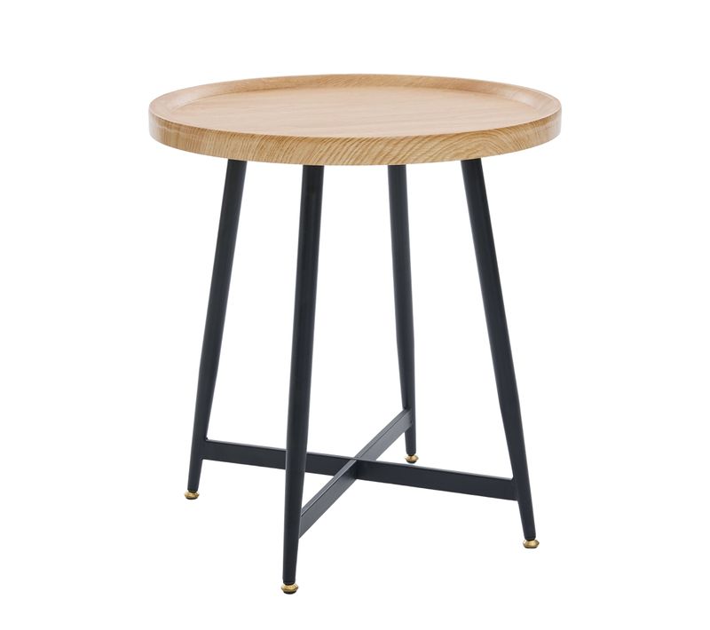 Table D’appoint Ronde, Bois Et Métal Noir, Style Scandinave Moderne, Salon, Marron/noir