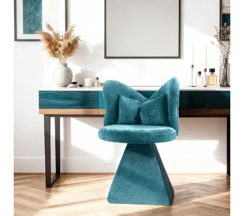 Chaise Chaise Papillon Pivotante Pour Coiffeuse Et Bureau - Design Confortable En Tissu - Bleu