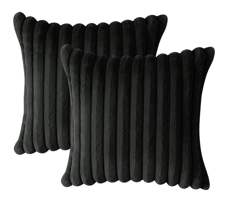 Housse De Coussin Set 2 Pièces 50x50 Cm Velours Doux Fermeture Zippée Noir