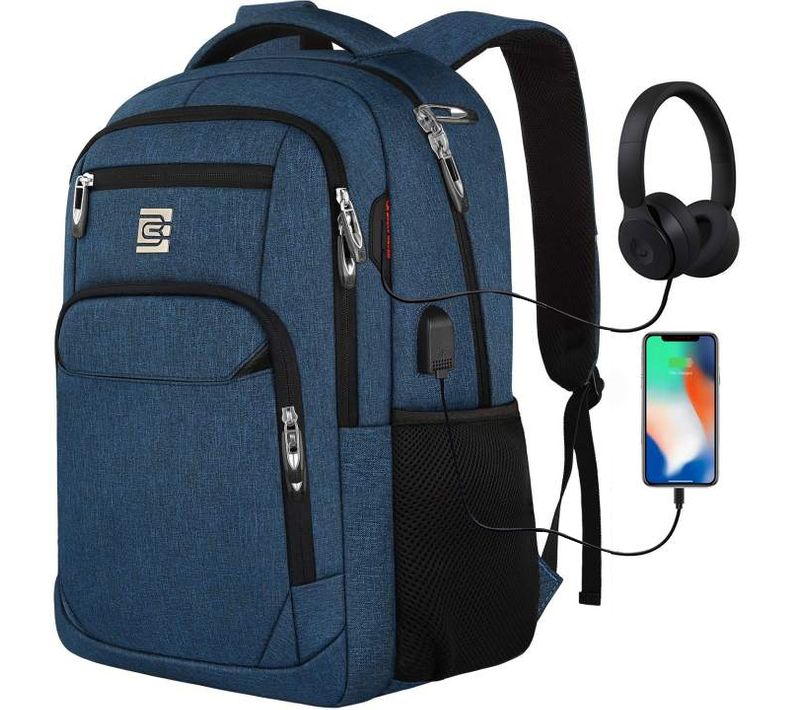 Sac à Dos Ordinateur Résistant Eau USB Compartiment Rembourré 15,6" Oxford Bleu 45,72×33×20,3 Cm