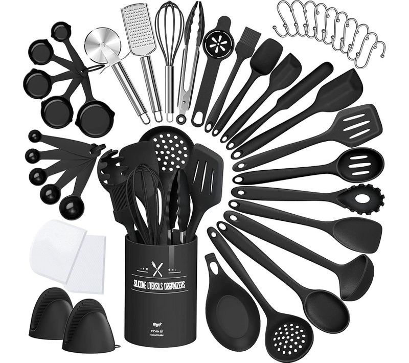 Ustensiles De Cuisine - Set 43 Pièces Avec Têtes En Silicone - Résistant à La Chaleur - Noir