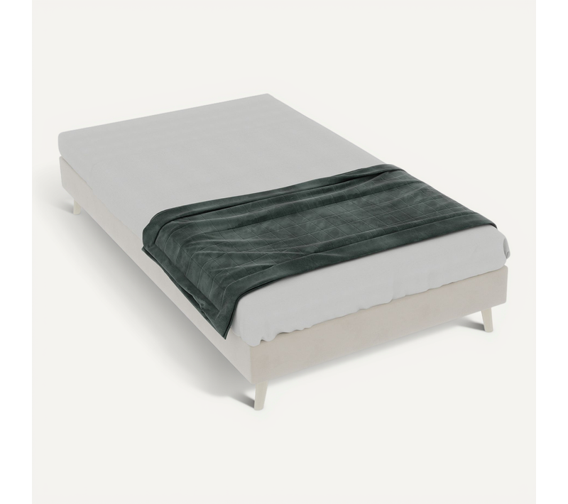Lit Simple 90x200 Cm Capitonné Velours Avec Tête Coquillage Et Rangement, Beige