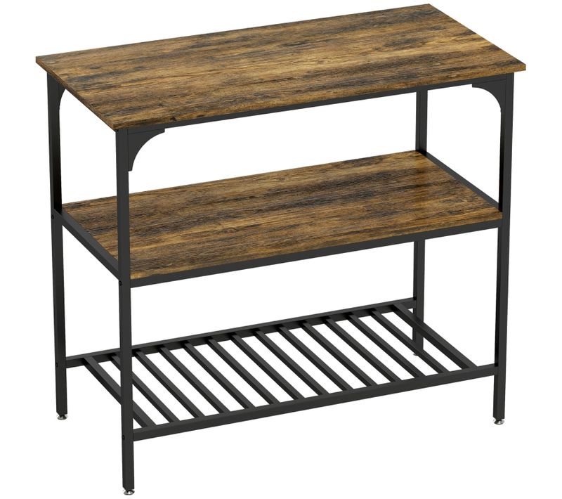 Étagère De Cuisine 3 Niveaux - Support Rangement Cuisine Bois Brun Vintage Et Noir, 100x50x90 Cm