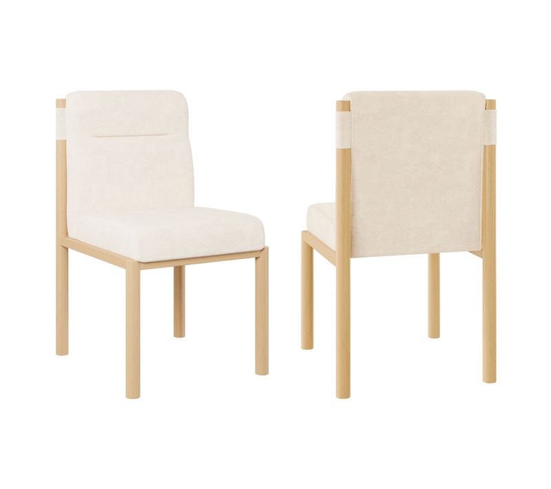 Chaises Lot De 2 Avec Assise Rembourrée Et Piètement Effet Chêne - Tissu Bouclette - Beige