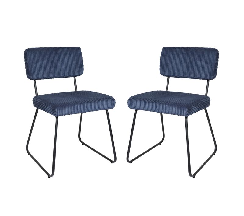 Chaise Métal - Lot De 2 Chaises Avec Texture Rayée, Design Unique, Bleu Marine