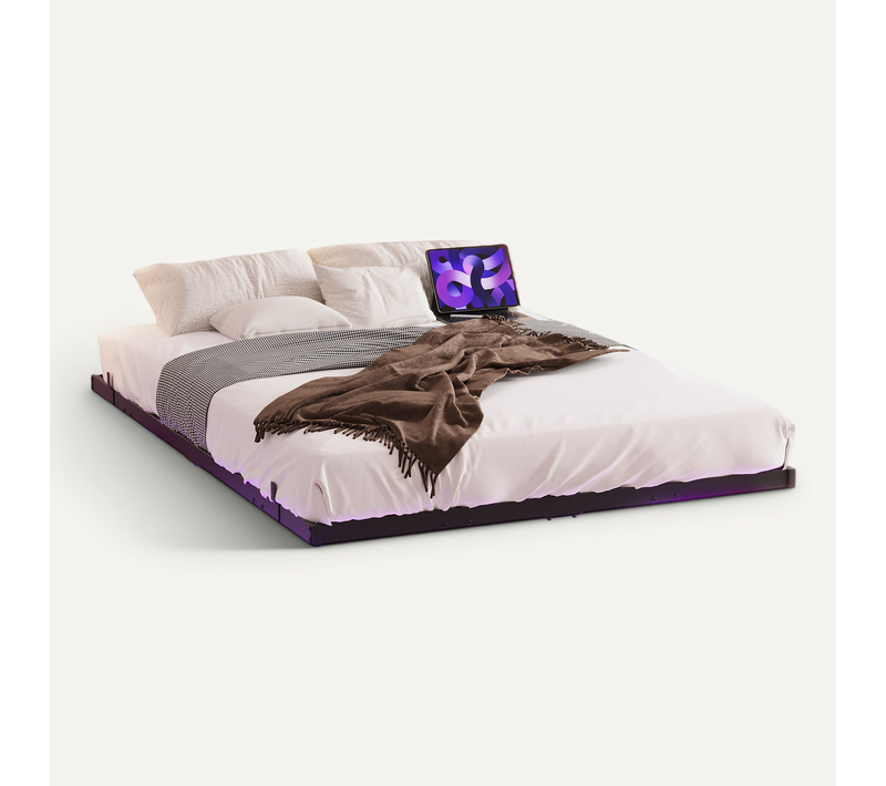 Lit Ado Simple 120x200 Cm - éclairage LED Et Ports USB, Contrôle Télécommande App, Metal Noir