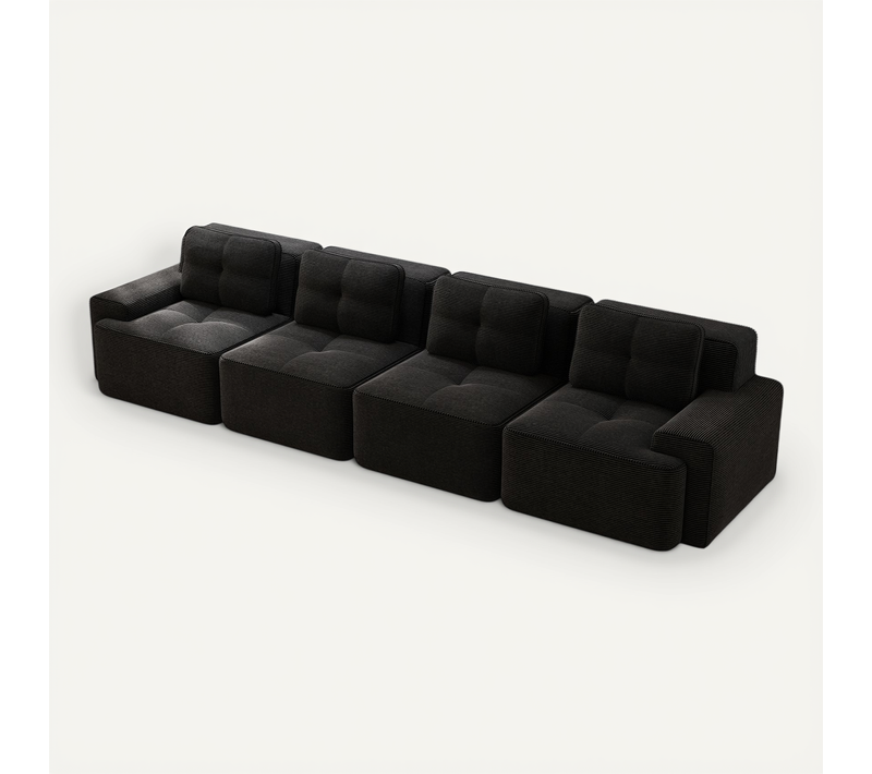 Canapé 4 Places Modulable, Sans Assemblage, Assise Profonde Et Confortable, Velours Côtelé Noir