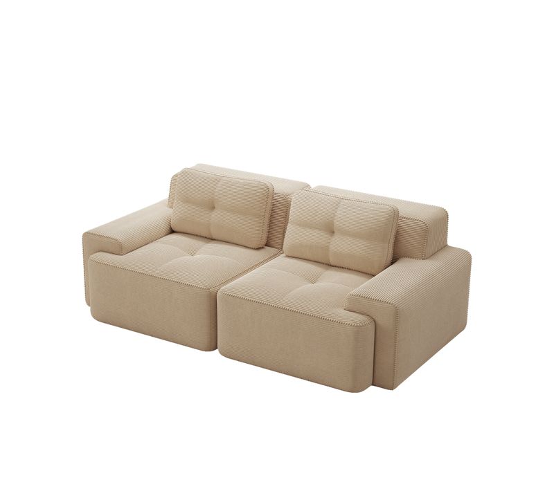 Canapé 2 Places Modulable, Sans Assemblage, Assise Profonde Et Confortable, Velours Côtelé Beige