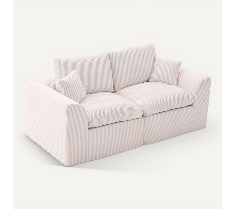 Canapé Droit 2 Places Avec Coussins, Assise Mousse Et Ressorts, Velours Côtelé, Beige