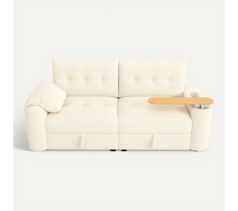 Canapé Modulaire Avec Rangement Et Table D'appoint En Teddy Beige 207,5 X 80 X 87 Cm