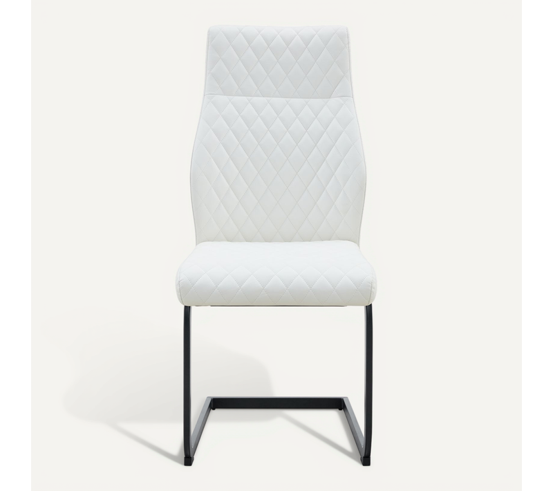 Lot De 2 Chaises De Salle à Manger Avec Dossier Haut Ergonomique En Pu Blanc Et Métal Noir