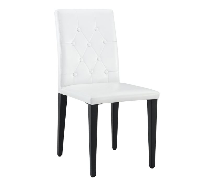 Lot De 4 Chaises De Salle à Manger - Dossier Capitonné - En Pu Et Métal - Blanc Noir