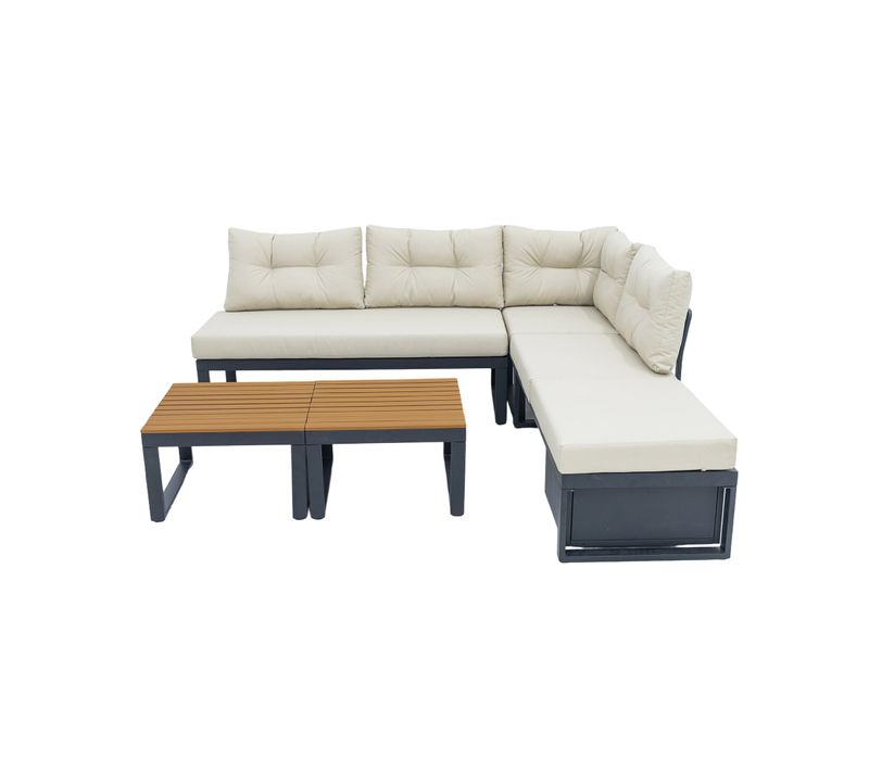 Salon De Jardin Avec Canapé D'angle Et Table Basse Pour Terrasse Polyester Beige