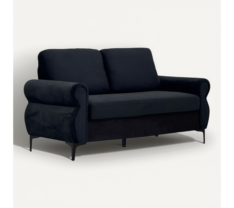 Canapé Droit 2 Places - Assise Ergonomique Et Coussins Déhoussables - Polyester Noir