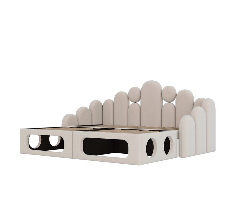 Lit Banquette 180×200 Cm, 2 Couchages Modulables Et Niche Pour Animal, Velours, Beige