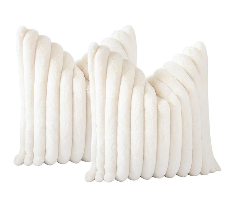 Housse De Coussin Lot 2 Pièces 50x50 Cm Tissu Peluche Doux Fermeture Zippée Blanc