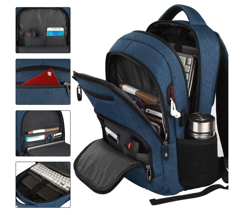 Sac à Dos Ordinateur Résistant Eau USB Compartiment Sécurisé Oxford Gris 33×45,72×20,3 Cm