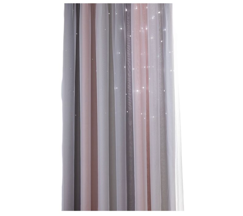 Rideaux Occultants Oeillets - Effet Morandi, Motif Ciel étoilé, Tissu épais Rose Et Gris