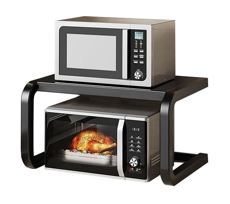 étagère De Rangement En L à Deux Niveaux Support De Micro-ondes Modèle Simple Noir
