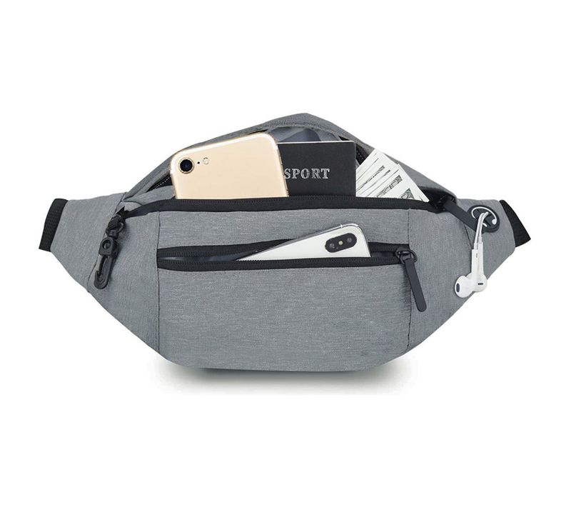 Ceinture De Sport Sac Banane Ergonomique - Rfid Et Compartiments Multiples, Nylon Gris