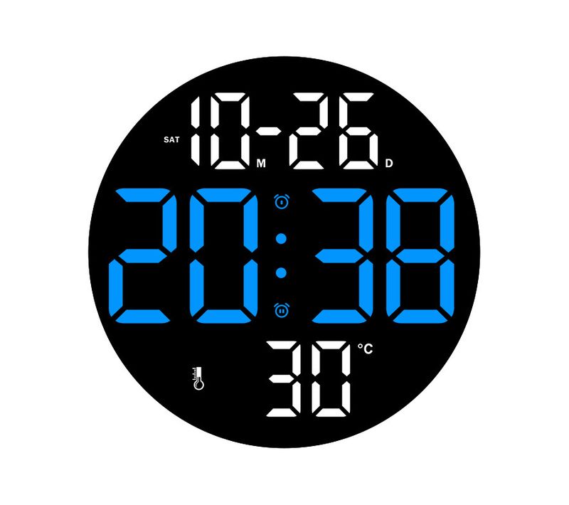 Horloge Murale Numérique Multifonction - Heure, Date, Température, Plastique Bleu