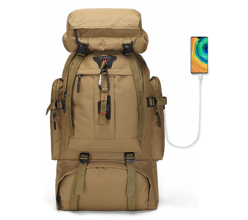 Sac à Dos Imperméable Avec Port USB Chargement Jaune Terre Kaki