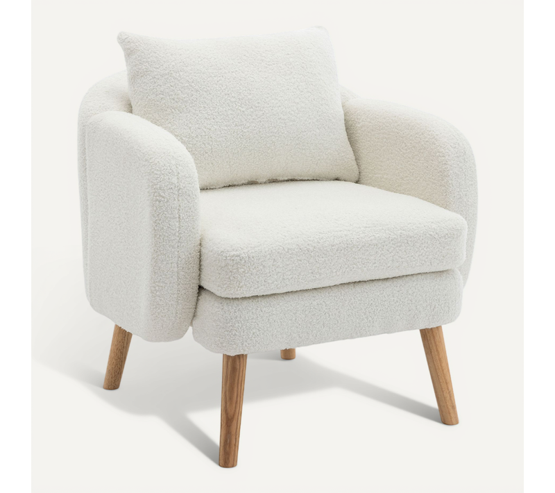 Fauteuil 72x71x79 Cm, Coussin D'assise Épais 14 Cm, Teddy, Bois, Plastique, Couleur Blanc