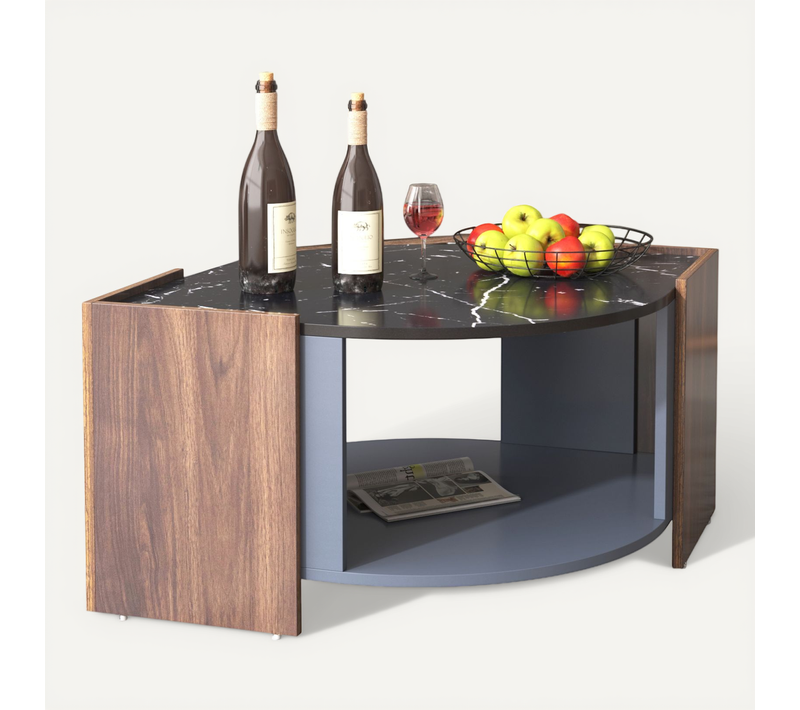 Table Basse 96,5x63x40 Cm, Motif Bois Et Marbre, Rangement, Panneau De Particules, Noir, Marron