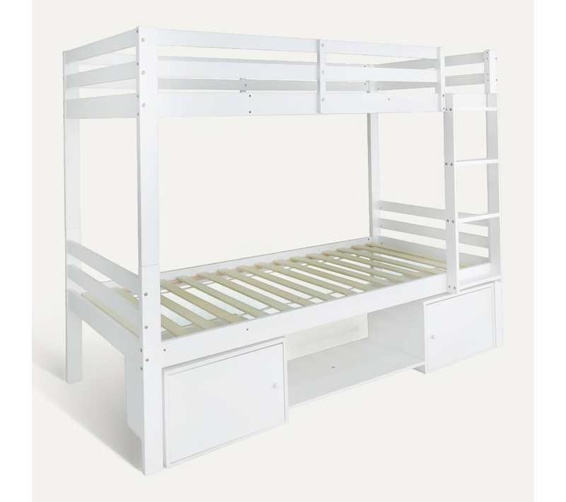 Lit Superposé 90x200 Cm, Convertible En 2 Lits Simples, Bois Et Mdf, Blanc, Étagères à Chaussures