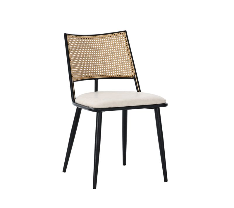 Lot De 4 Chaises 50x48x80 Cm, Assise Ergonomique, Structure Ajourée Du Rotin, Pu, Métal, Noir+beige