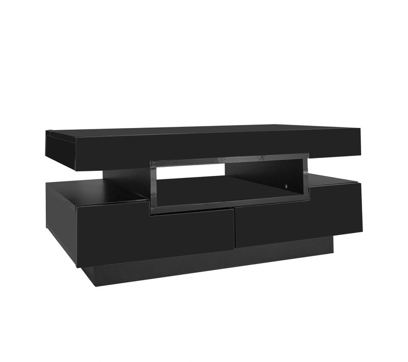 Table Basse 80x50x36 Cm, LED, 4 Tiroirs Et Rangement Ouvert, Panneau De Particules, Noir