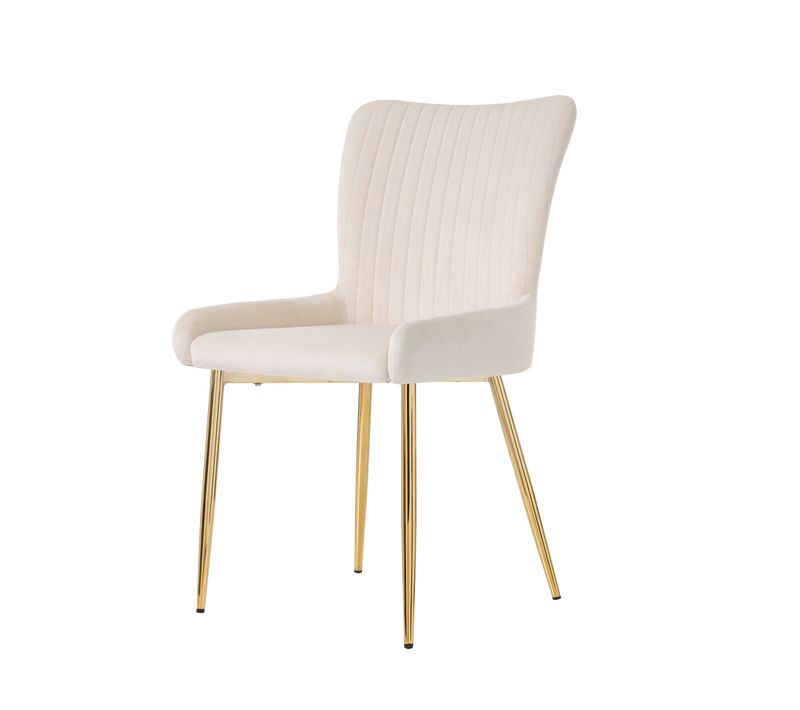 Lot De 4 Chaises 58x47x85 Cm, Confort Lounge, Velours, Pieds Métalliques Dorés, Beige+doré