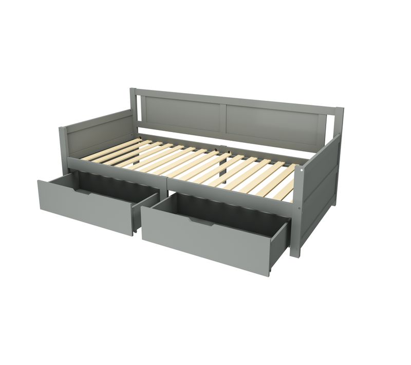 Lit Simple 90x200 Cm, Convertible Avec 2 Tiroirs, Bois, Couleur Gris, Design Compact Pour Enfants